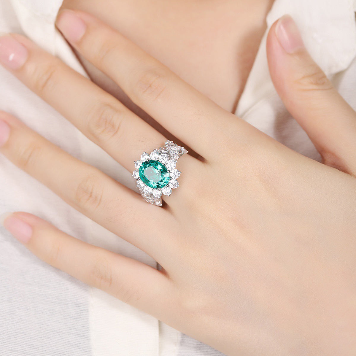 s925 sterling silver lab ruby/sapphire/emerald/paraiba & cz diamond ring
