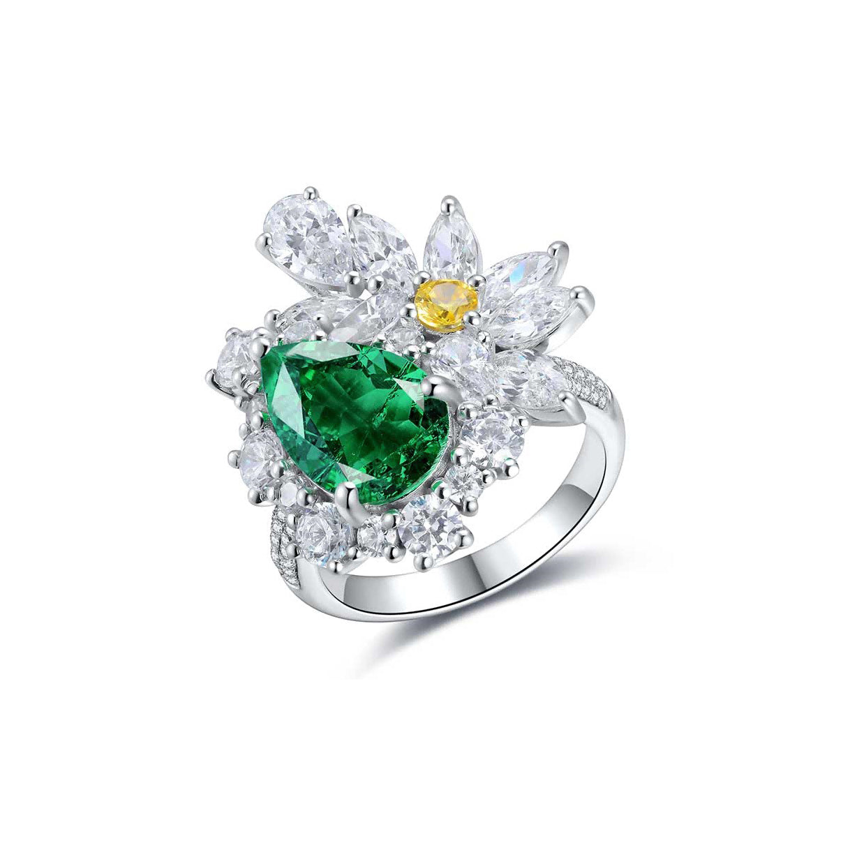 s925 sterling silver lab paraiba/ruby/emerald & cz diamond ring