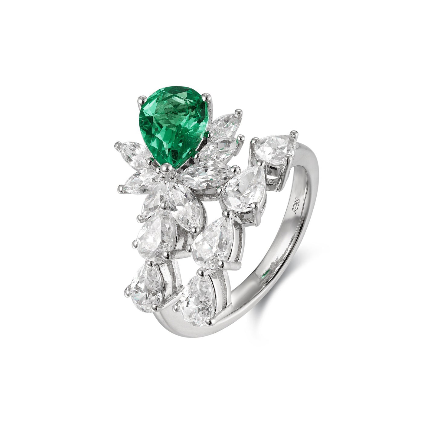 s925 sterling silver lab ruby/sapphire/emerald/paraiba & cz diamond ring