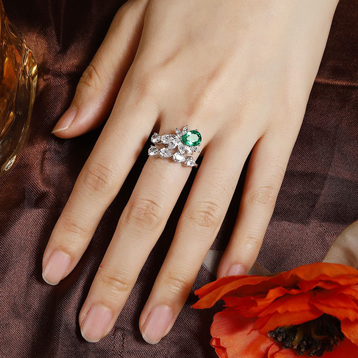 s925 sterling silver lab ruby/sapphire/emerald/paraiba & cz diamond ring