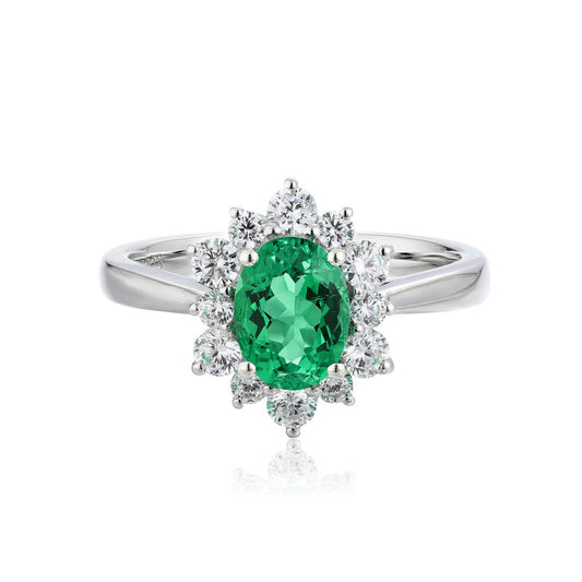 S925 Sterling Silver Lab Emerald/Paraiba/Ruby/Sapphire & CZ Diamond Ring