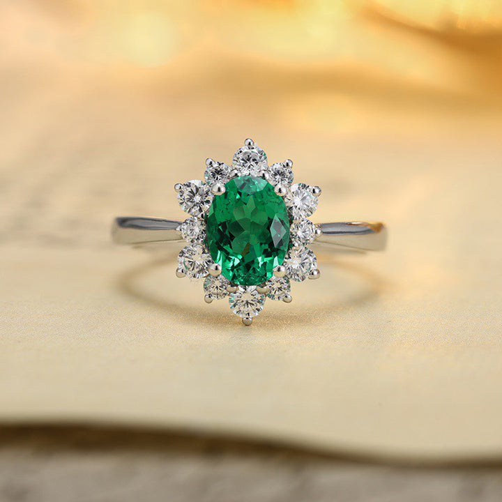s925 sterling silver lab emerald/paraiba/ruby/sapphire & cz diamond ring
