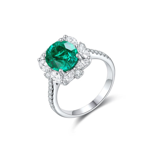 S925 Sterling Silver Lab Emerald/Sapphire/Ruby/Paraiba/Cobalt Spinel & CZ Diamond Ring