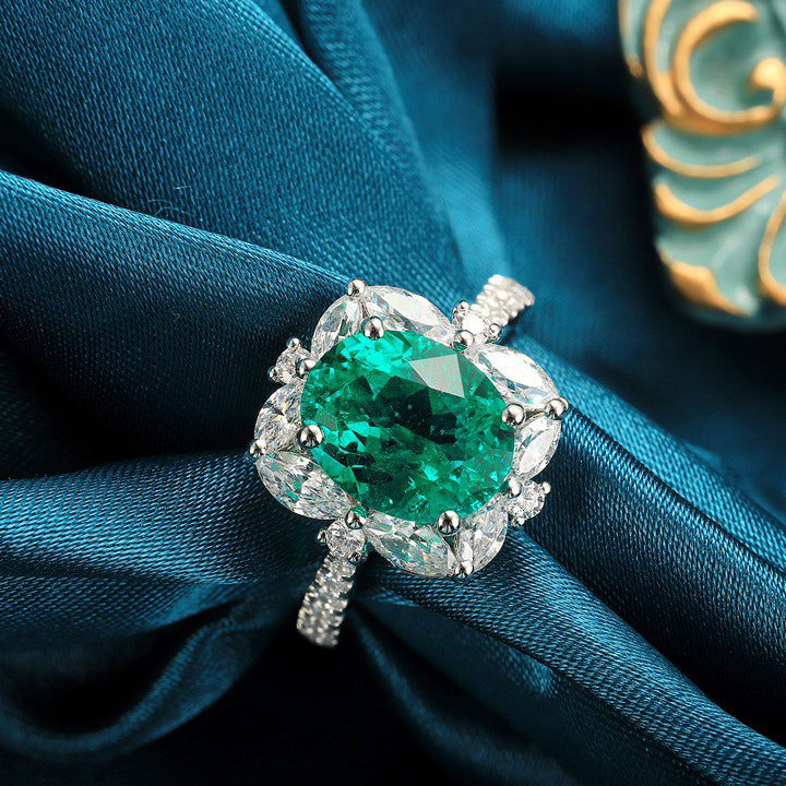 s925 sterling silver lab emerald/sapphire/ruby/paraiba/cobalt spinel & cz diamond ring