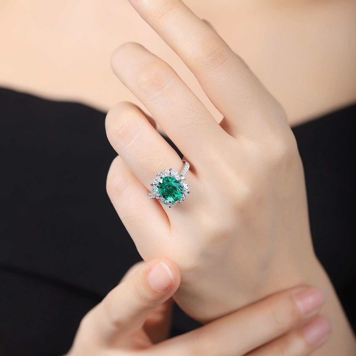 s925 sterling silver lab emerald/sapphire/ruby/paraiba/cobalt spinel & cz diamond ring