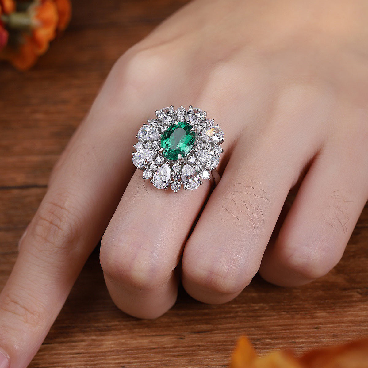 s925 sterling silver lab sapphire/paraiba/emerald/ruby & cz diamond ring