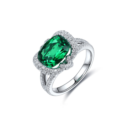 S925 Sterling Silver Lab Emerald/Sapphire/Ruby/Paraiba & CZ Diamond Ring