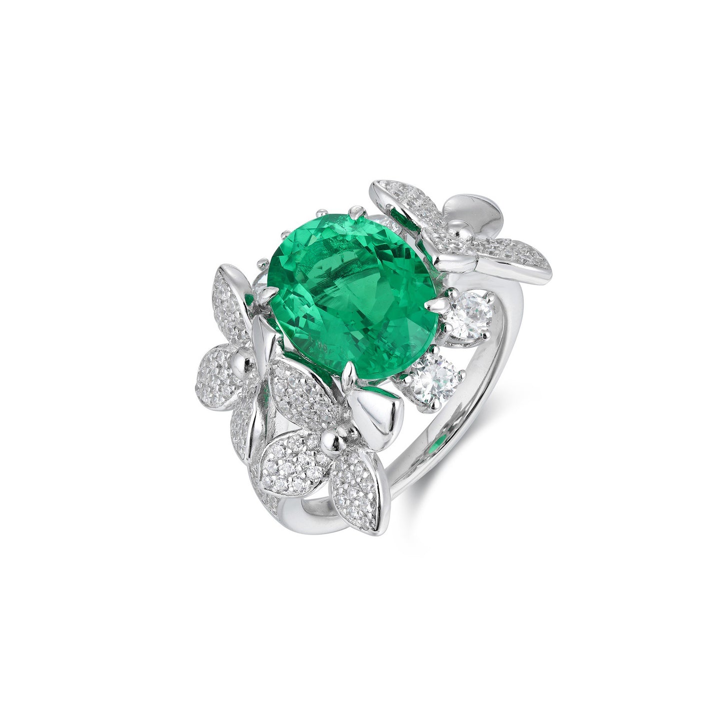 s925 sterling silver lab ruby/sapphire/emerald/paraiba & cz diamond ring