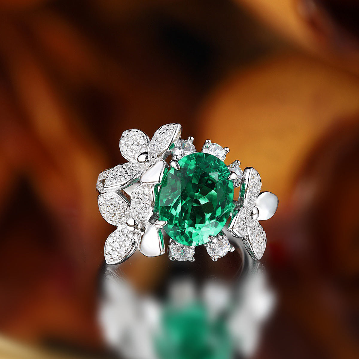s925 sterling silver lab ruby/sapphire/emerald/paraiba & cz diamond ring