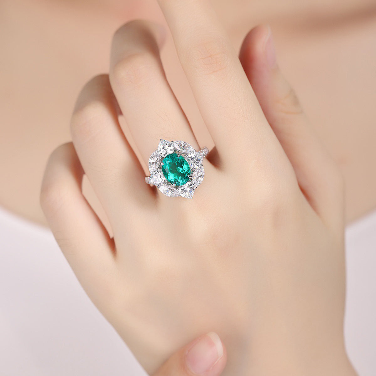s925 sterling silver lab paraiba/ruby/sapphire/emerald/cobalt spinel & cz diamond ring