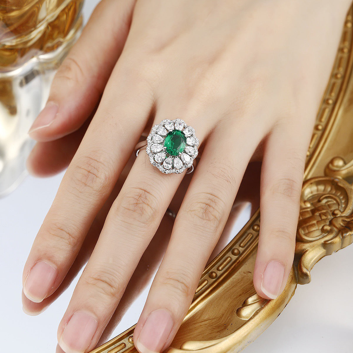 s925 sterling silver lab sapphire/ruby/emerald/paraiba & cz diamond ring