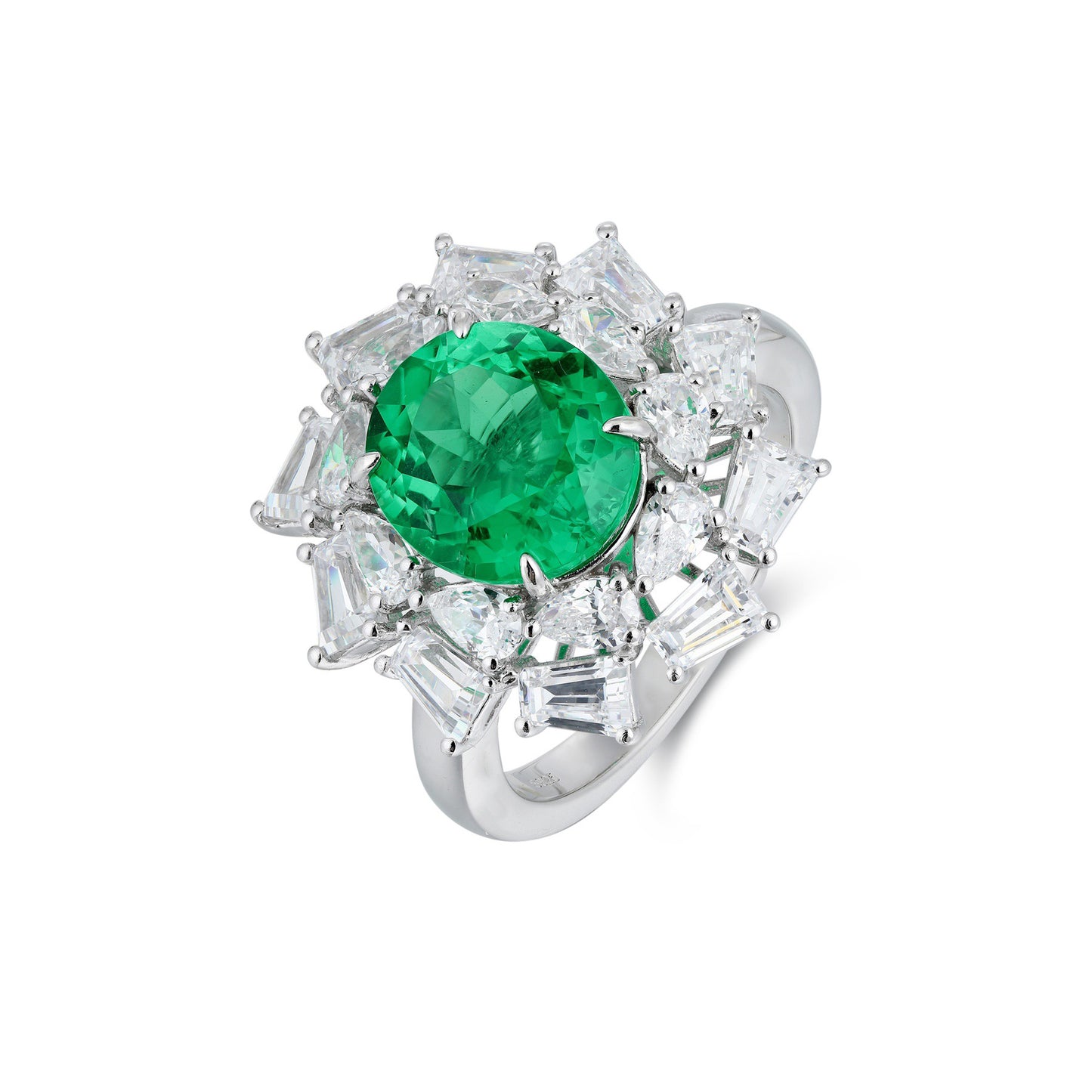 s925 sterling silver lab emerald/ruby/sapphire/paraiba & cz diamond ring