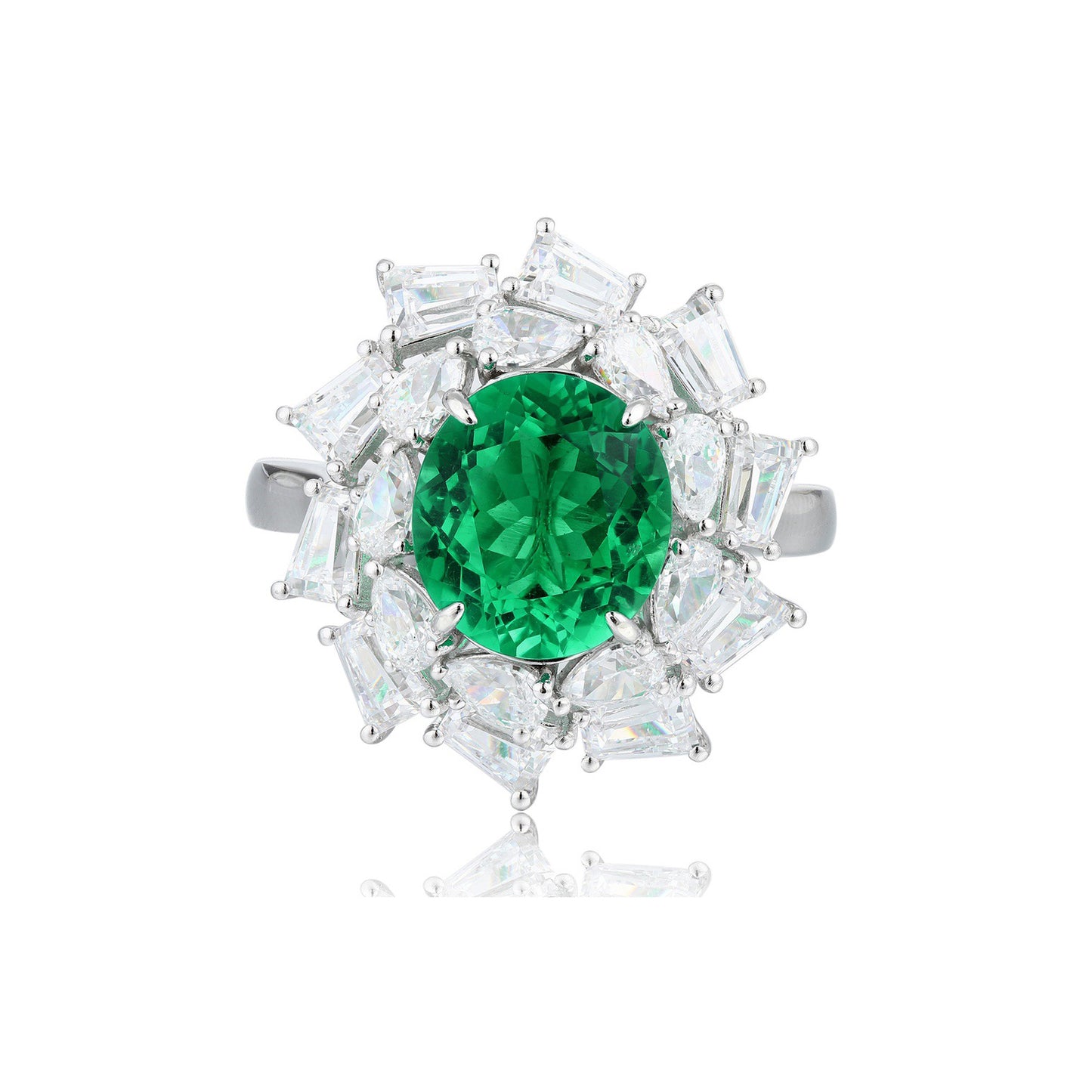 s925 sterling silver lab emerald/ruby/sapphire/paraiba & cz diamond ring