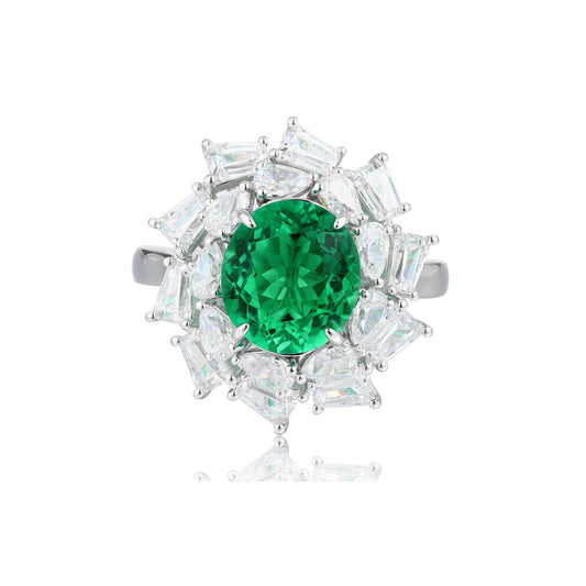 S925 Sterling Silver Lab Emerald/Ruby/Sapphire/Paraiba & CZ Diamond Ring