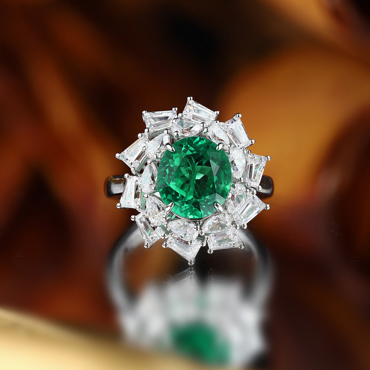 s925 sterling silver lab emerald/ruby/sapphire/paraiba & cz diamond ring