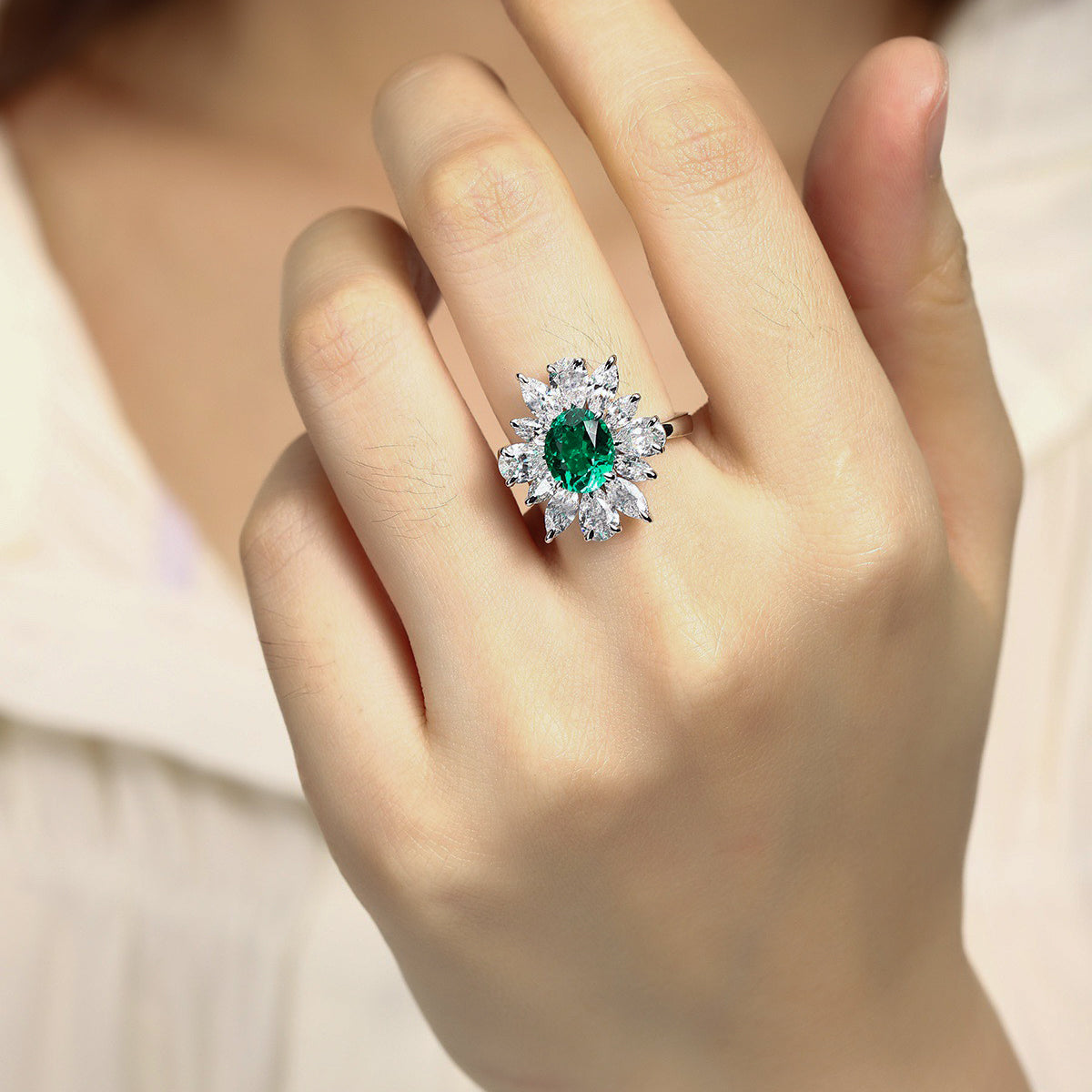 s925 sterling silver lab ruby/sapphire/emerald/paraiba & cz diamond ring