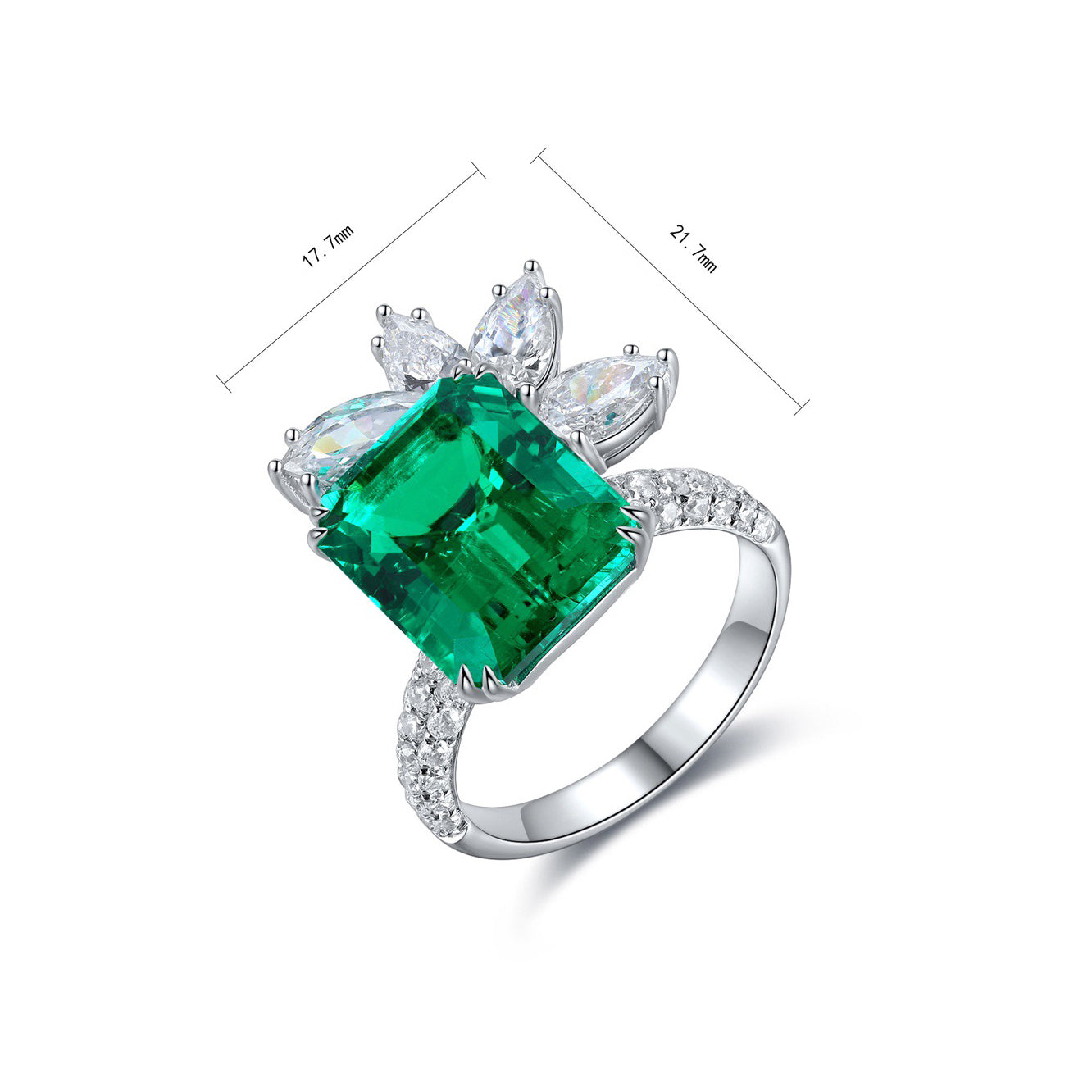 s925 sterling silver lab emerald & cz diamond ring