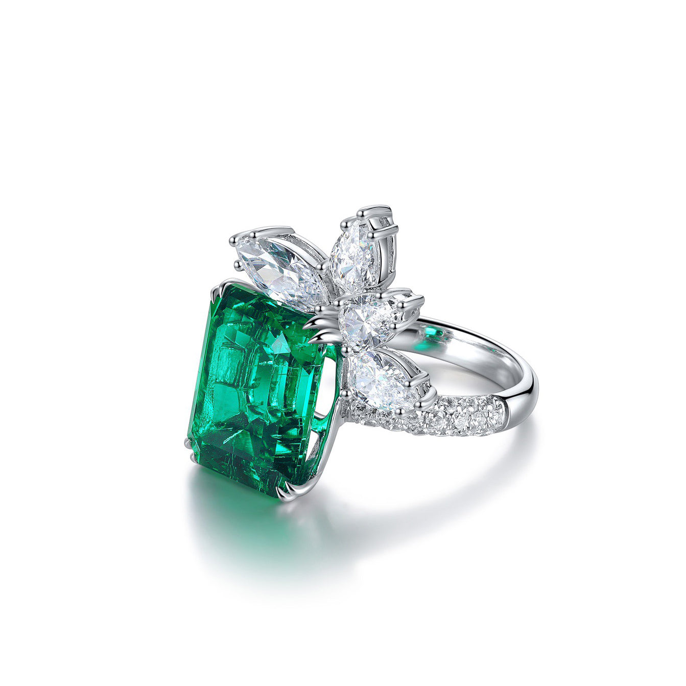 s925 sterling silver lab emerald & cz diamond ring
