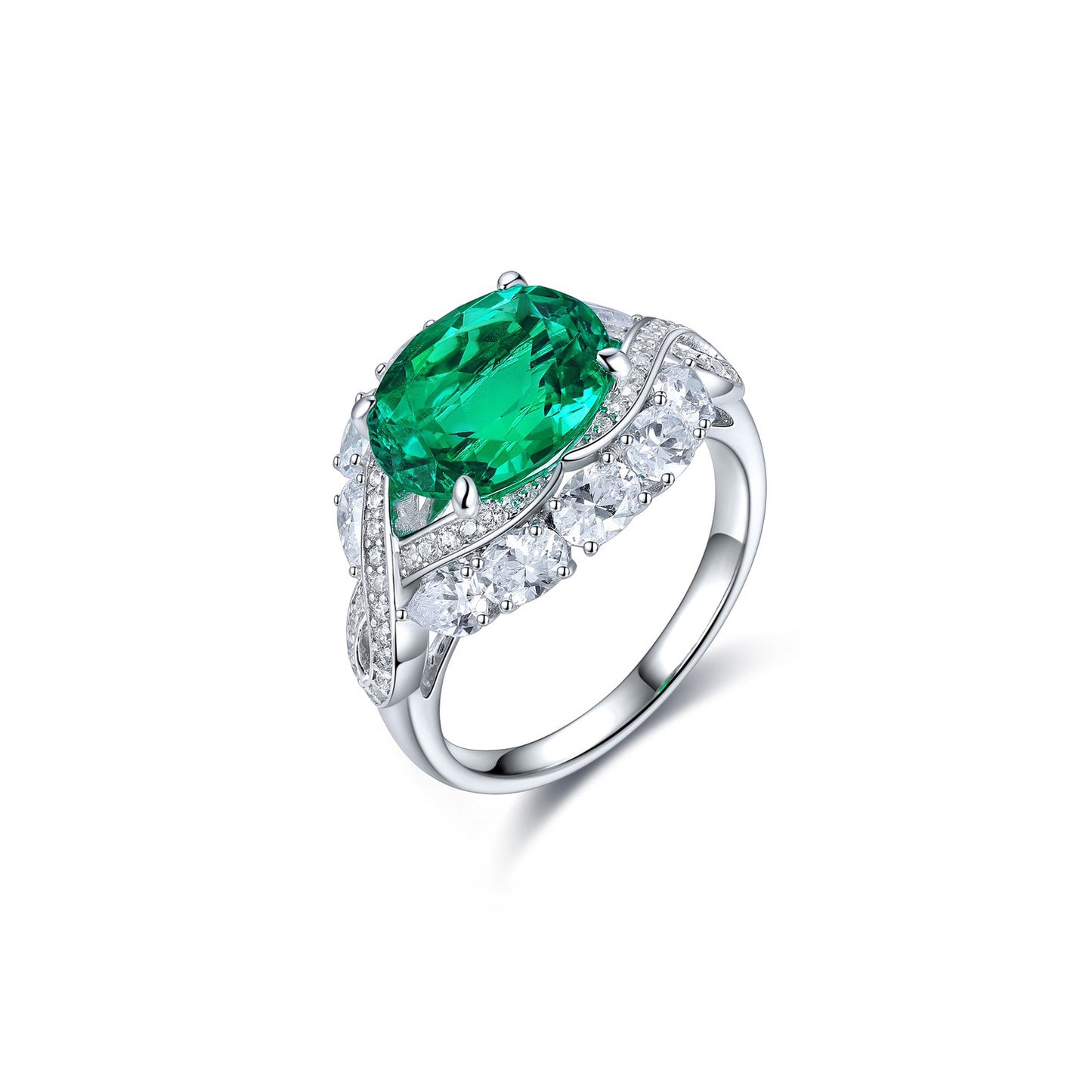 s925 sterling silver lab ruby/sapphire/emerald & cz diamond ring