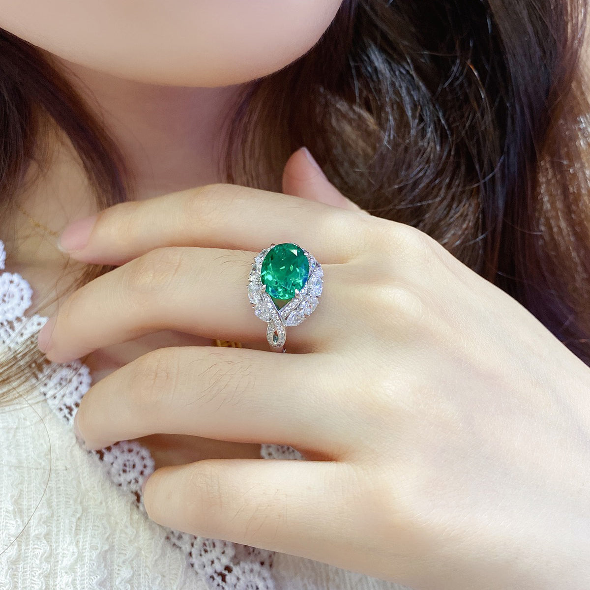 s925 sterling silver lab ruby/sapphire/emerald & cz diamond ring