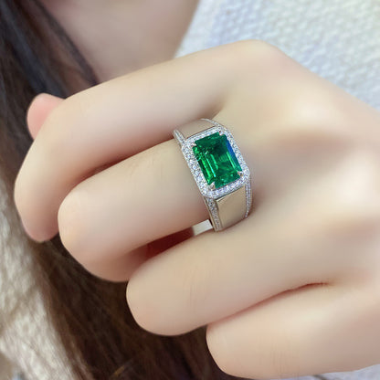 Men’s Emerald Signet Ring – Sterling Silver Baguette Gemstone Statement Ring – Bold Fashion Jewelry Gift for Him