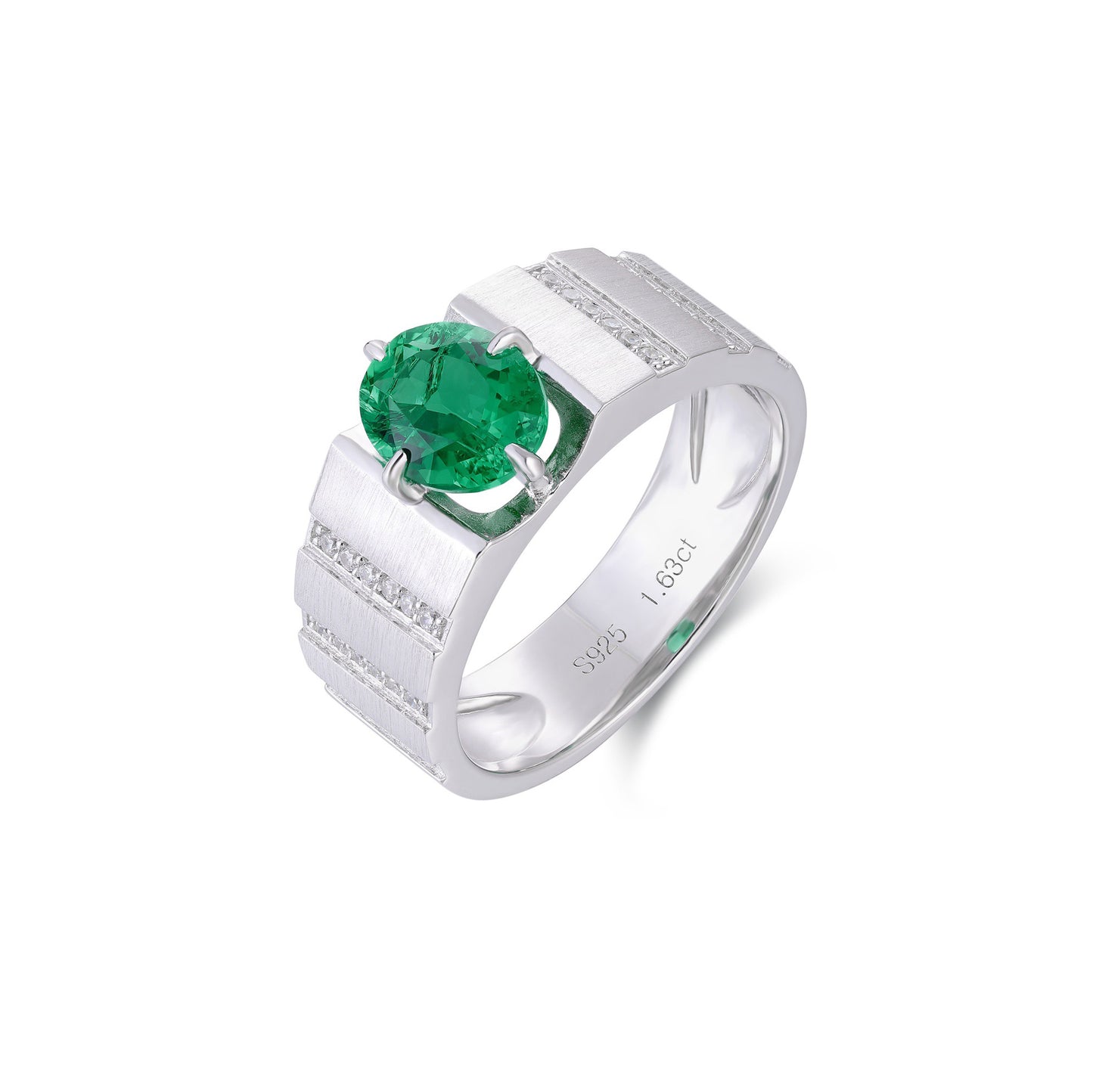 s925 sterling silver men's lab sapphire/emerald & cz diamond ring