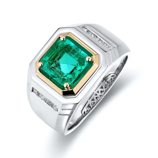 Emerald May Birthstone Ring – Solitaire Emerald Engagement Ring – S925 Sterling Silver Gemstone Ring – Baguette Emerald Statement Jewelry