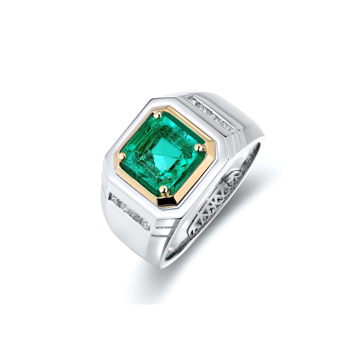 s925 sterling silver lab men's lab ruby/emerald & cz diamond ring