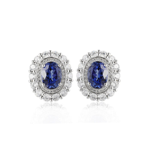 S925 Sterling Silver Lab Sapphire/Emerald/Ruby/Paraiba & CZ Diamond Earrings