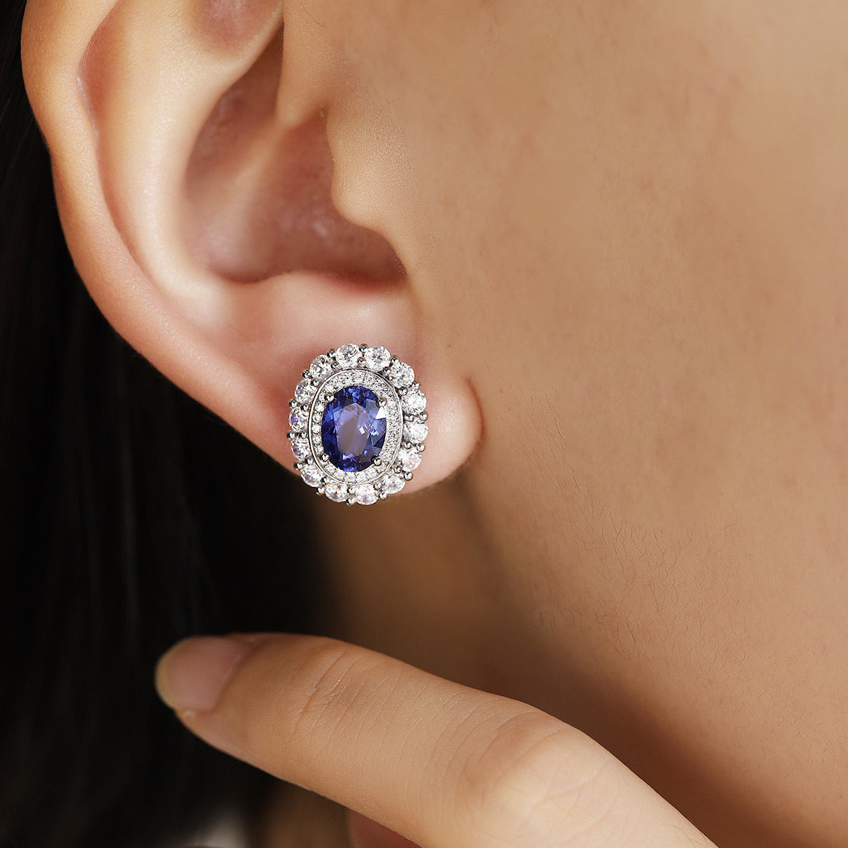 s925 sterling silver lab sapphire/emerald/ruby/paraiba & cz diamond earrings