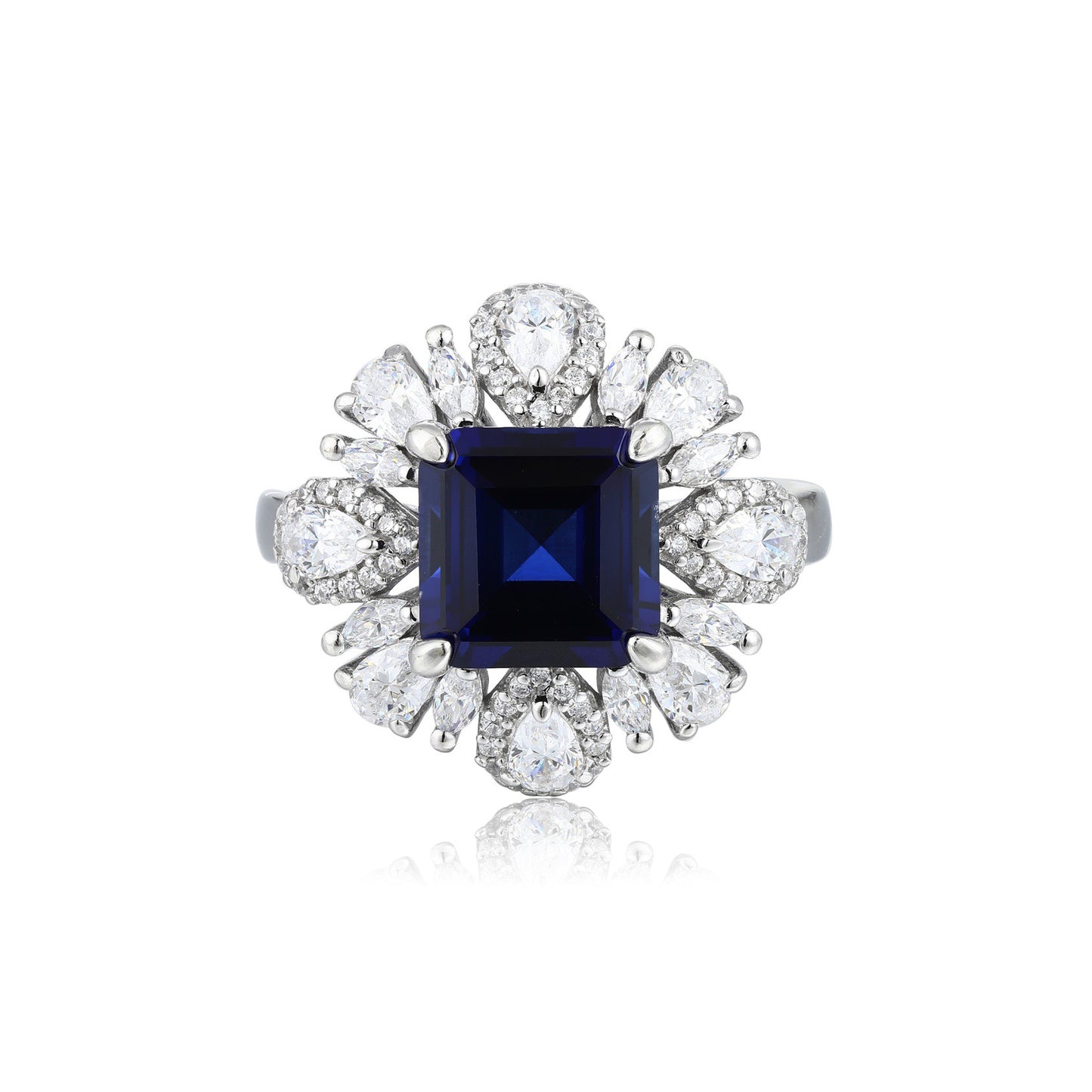 s925 sterling silver lab ruby/emerald/sapphire & cz diamond ring