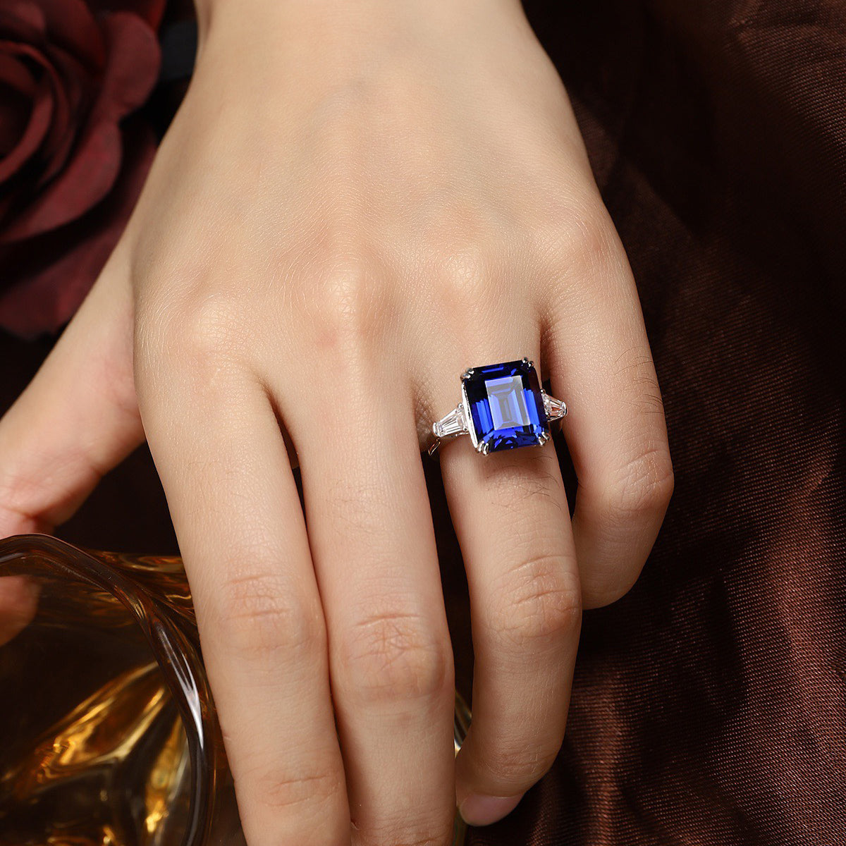s925 sterling silver lab ruby/sapphire/emerald/paraiba/cobalt spinel & cz diamond ring