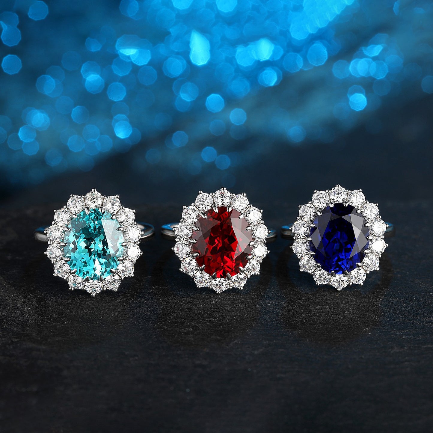s925 sterling silver lab ruby/paraiba/sapphire/emerald/cobalt spinel & cz diamond ring
