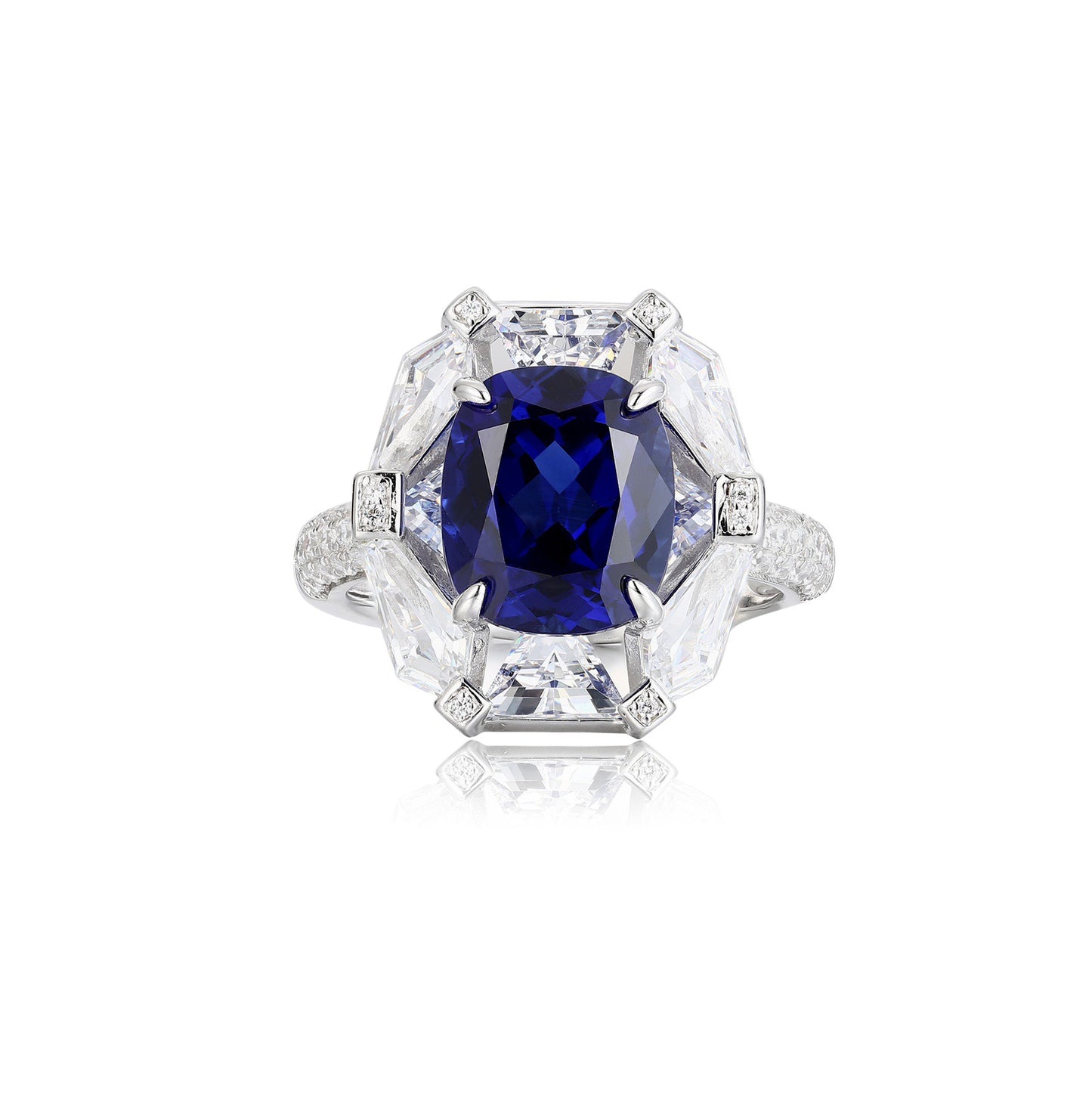 s925 sterling silver lab ruby/sapphire & cz diamond ring
