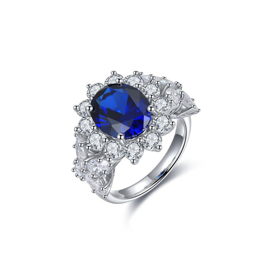 S925 Sterling Silver Lab Ruby/Sapphire/Emerald/Paraiba & CZ Diamond Ring