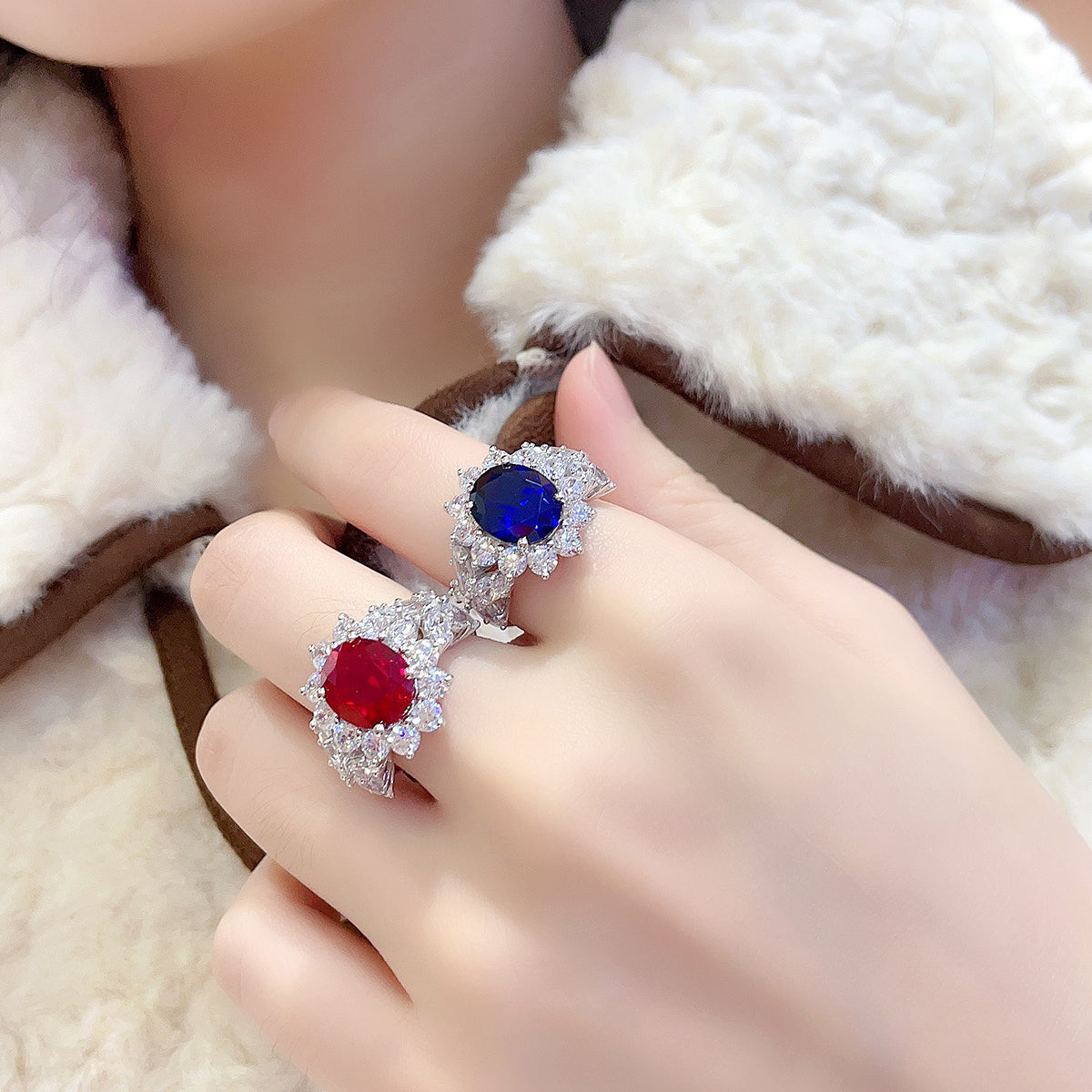 s925 sterling silver lab ruby/sapphire/emerald/paraiba & cz diamond ring