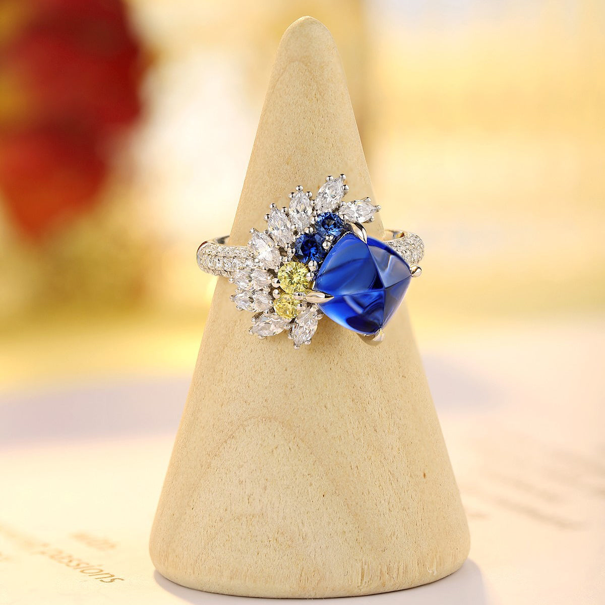 suger-loaf cut sapphire engagement ring,handmade art deco promise ring,marquise diamond wedding ring,anniversary promise ring,gift for women