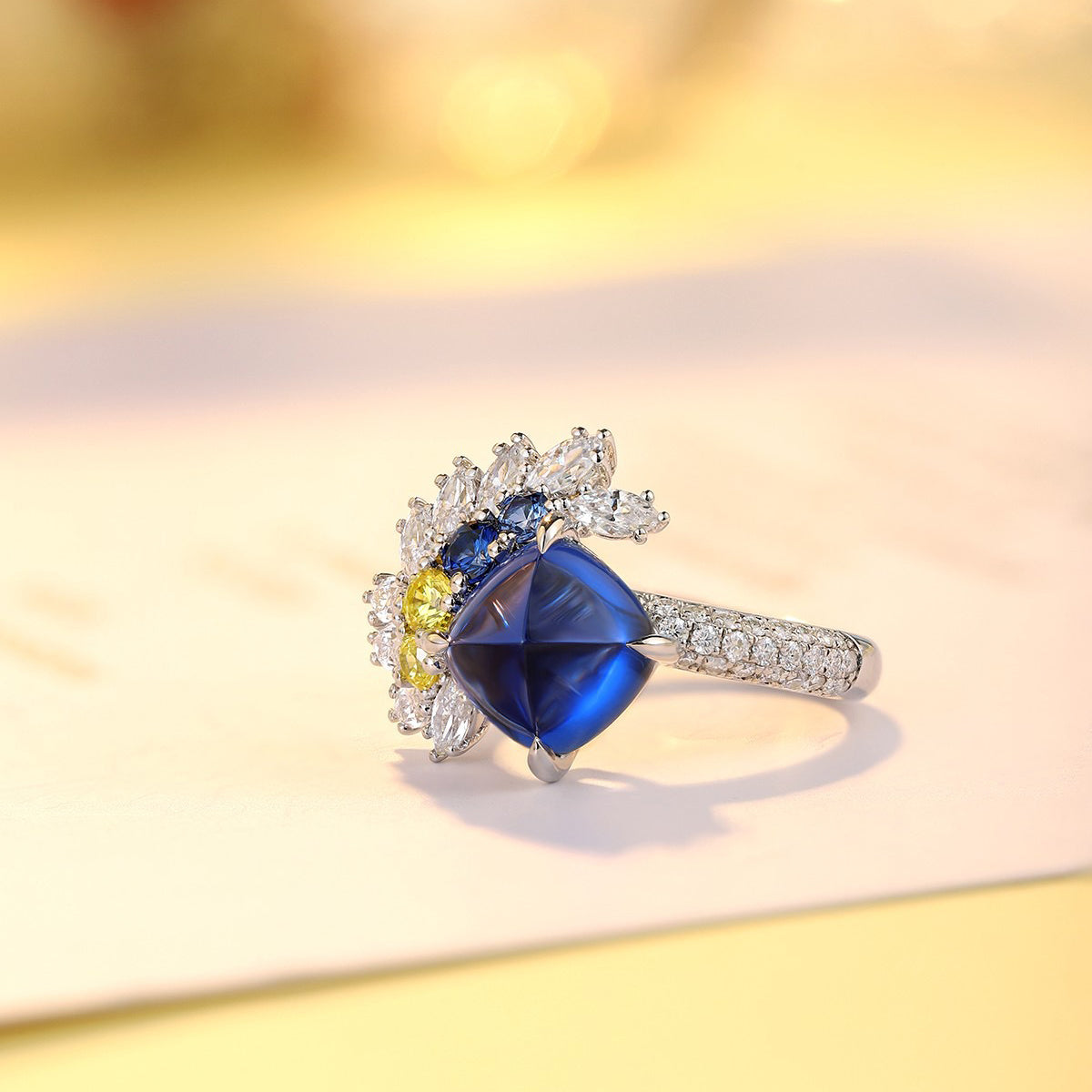 suger-loaf cut sapphire engagement ring,handmade art deco promise ring,marquise diamond wedding ring,anniversary promise ring,gift for women