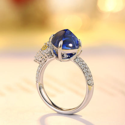 Suger-Loaf Cut Sapphire Engagement Ring,Handmade Art Deco Promise Ring,Marquise Diamond Wedding Ring,Anniversary Promise Ring,Gift For Women