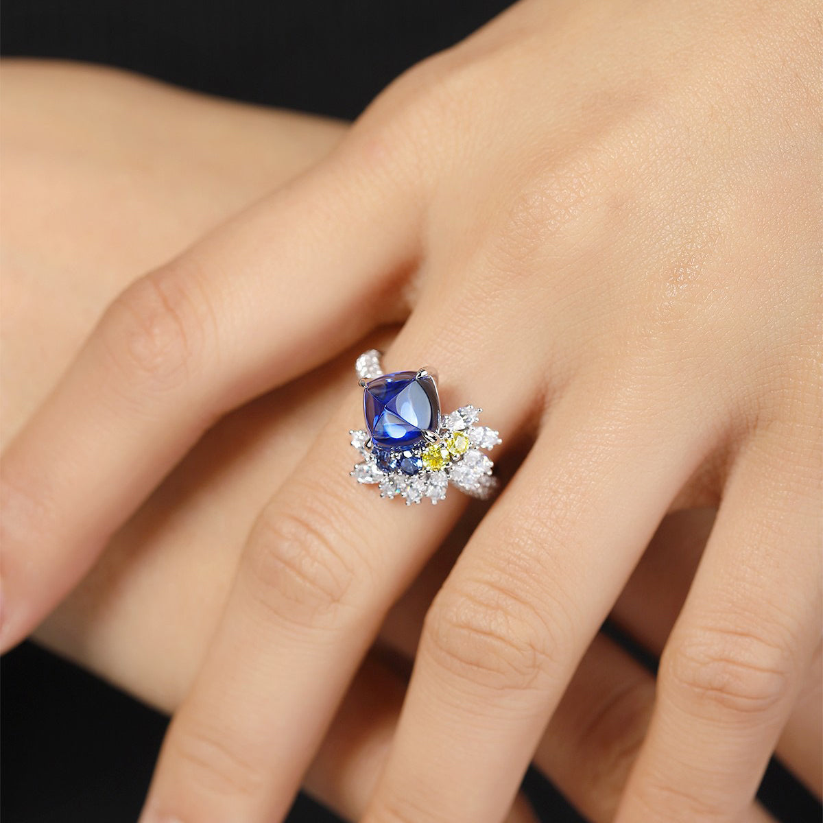 suger-loaf cut sapphire engagement ring,handmade art deco promise ring,marquise diamond wedding ring,anniversary promise ring,gift for women