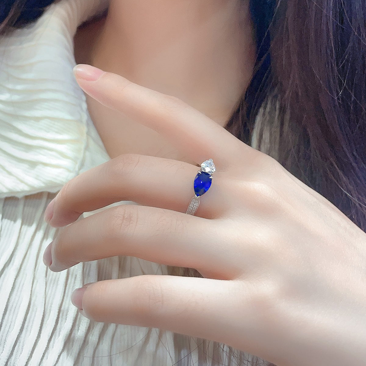 s925 sterling silver lab sapphire/ruby/emerald/paraiba/cobalt spinel & cz diamond ring