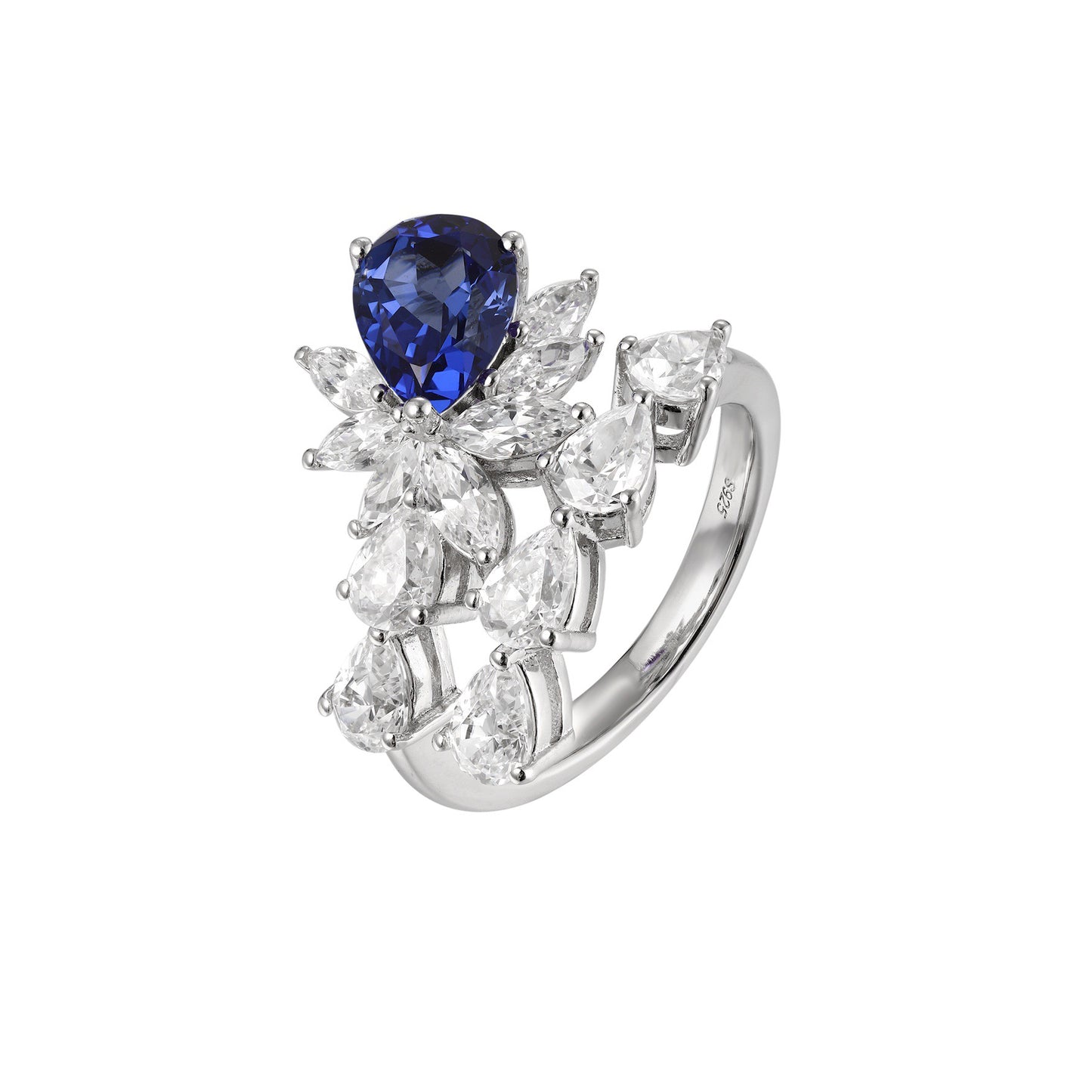 s925 sterling silver lab ruby/sapphire/emerald/paraiba & cz diamond ring