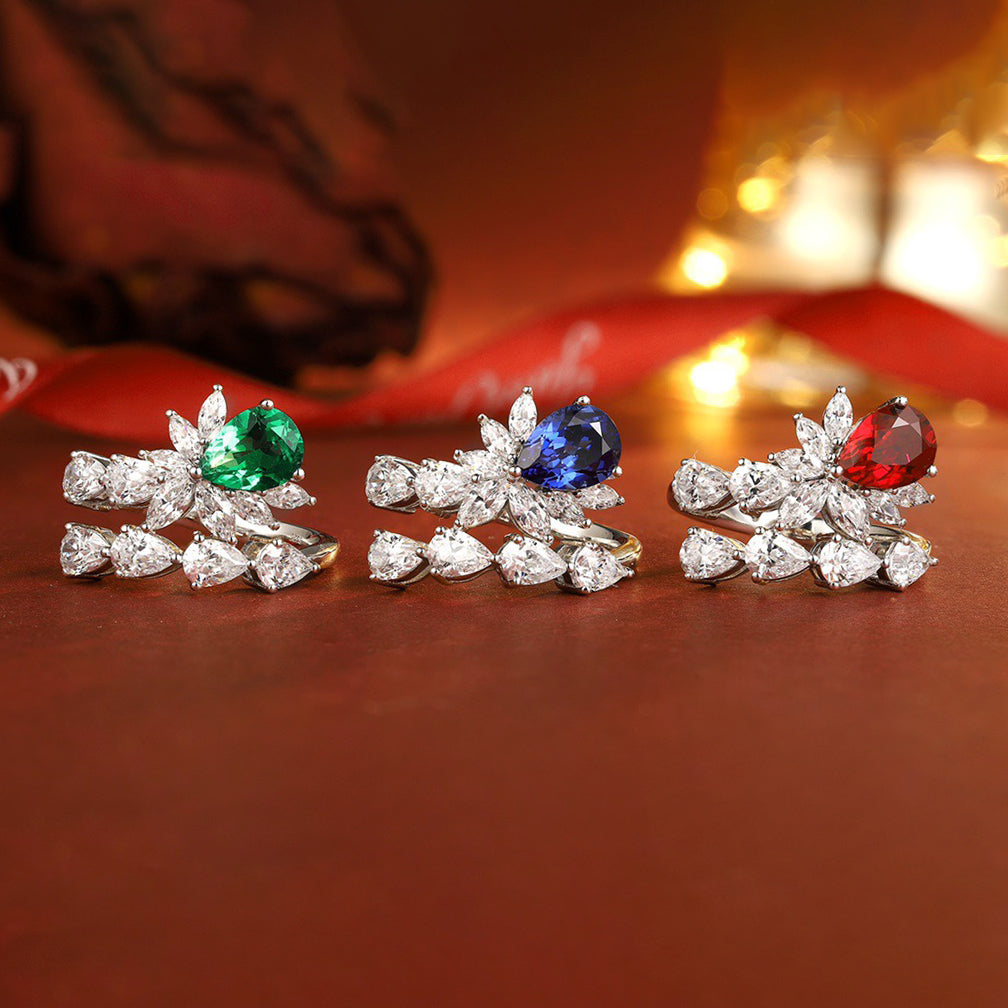 s925 sterling silver lab ruby/sapphire/emerald/paraiba & cz diamond ring