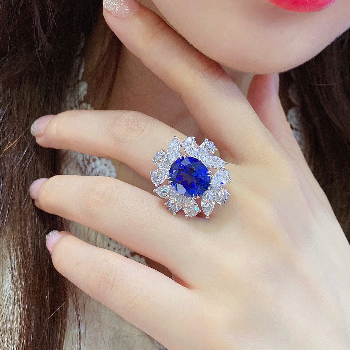 s925 sterling silver lab ruby/sapphire/paraiba & cz diamond ring