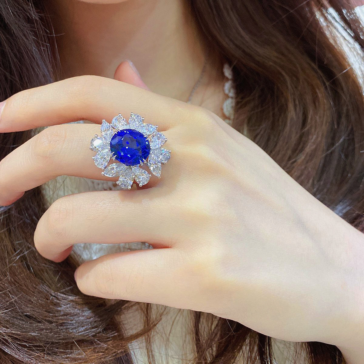 s925 sterling silver lab ruby/sapphire/paraiba & cz diamond ring