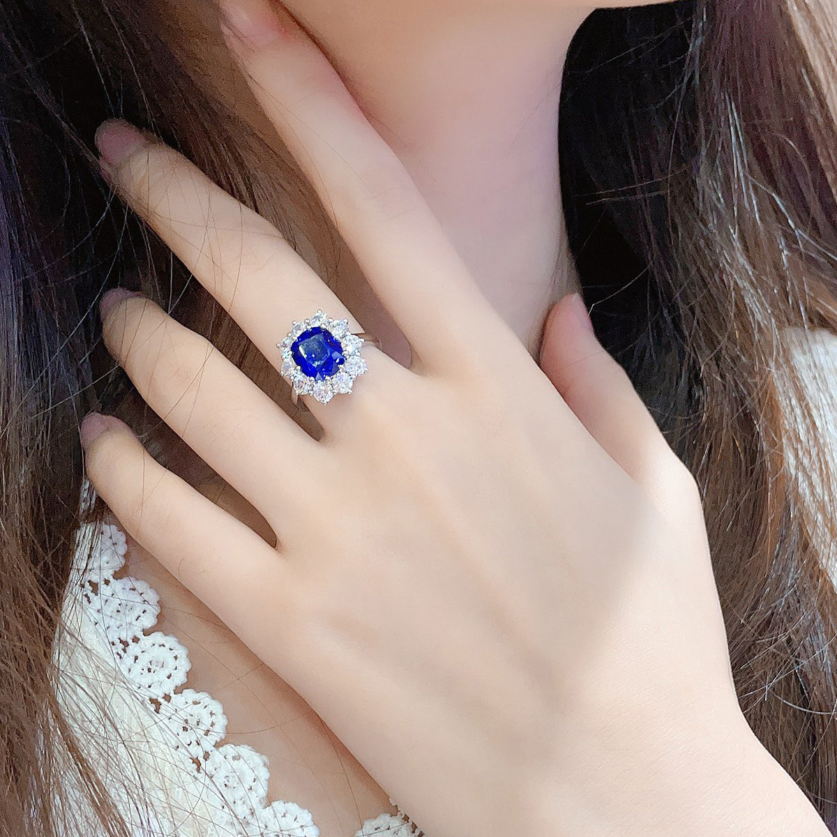 s925 sterling silver lab cobalt spinel/ruby/sapphire/emerald/paraiba & cz diamond ring