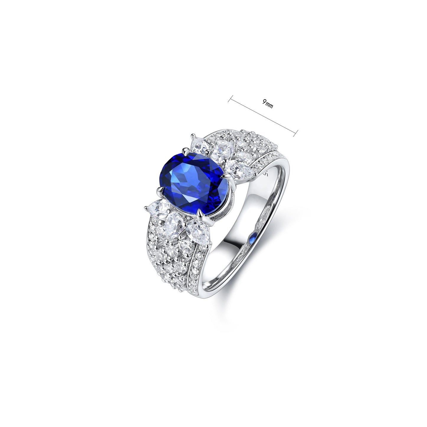 oval blue sapphire ring in s925 sterling silver, cz diamond accent ring, elegant engagement promise ring, anniversary gift for her