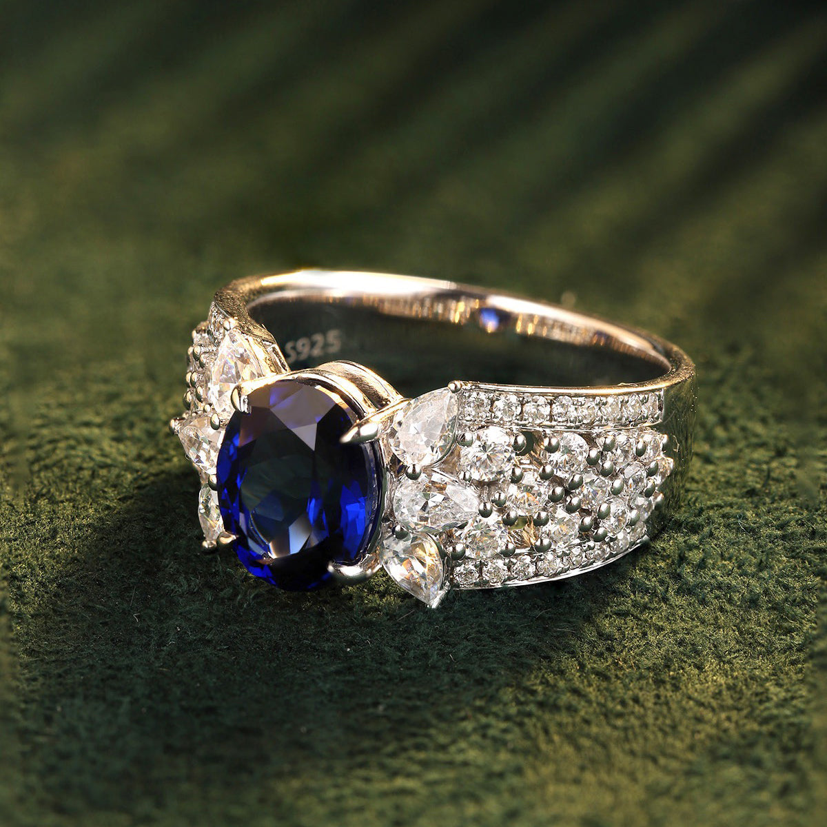 oval blue sapphire ring in s925 sterling silver, cz diamond accent ring, elegant engagement promise ring, anniversary gift for her