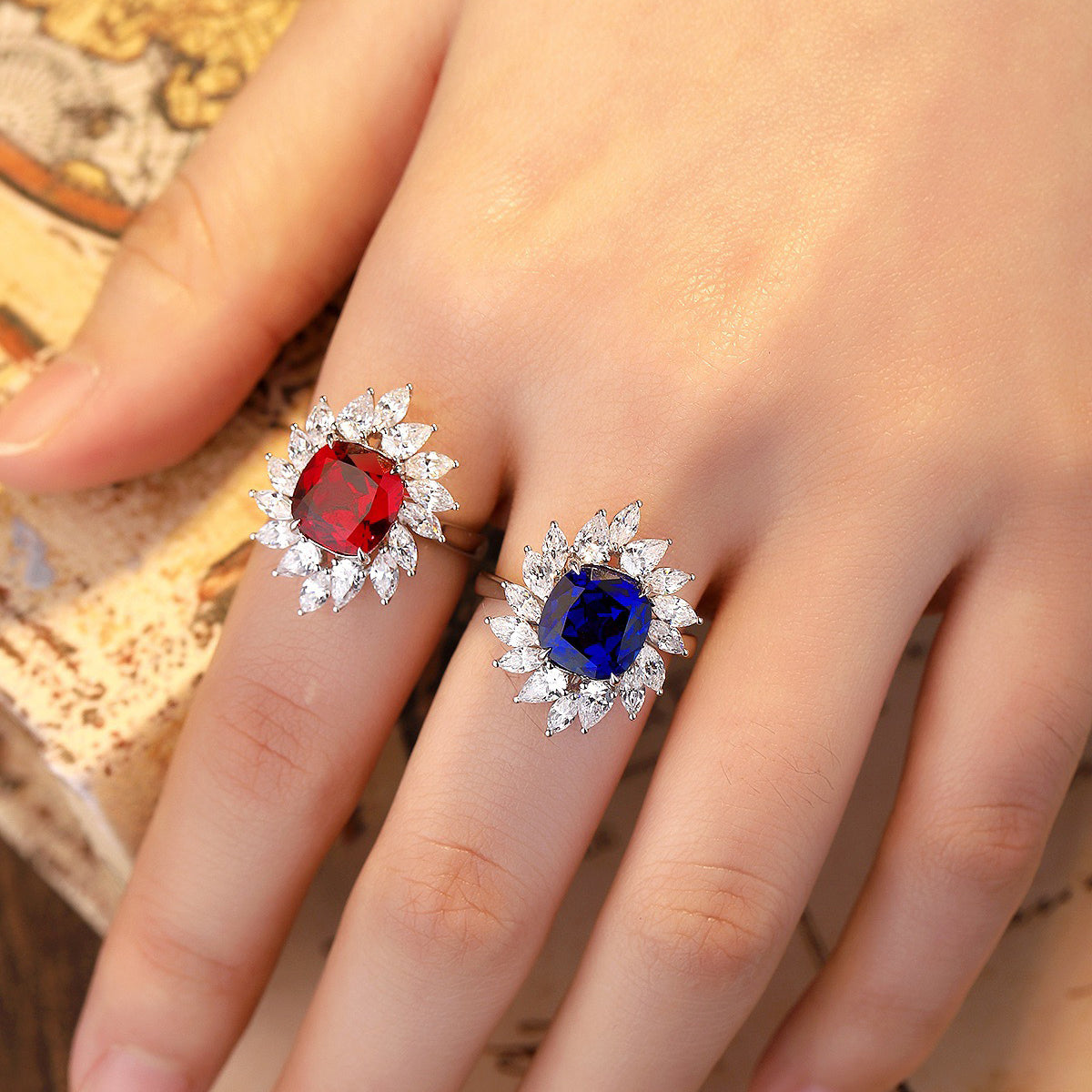 s925 sterling silver lab emerald/paraiba/ruby/sapphire & cz diamond ring