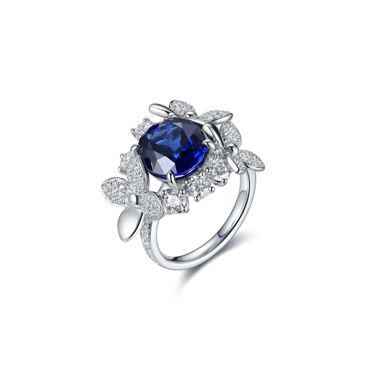 s925 sterling silver lab ruby/sapphire/emerald/paraiba & cz diamond ring